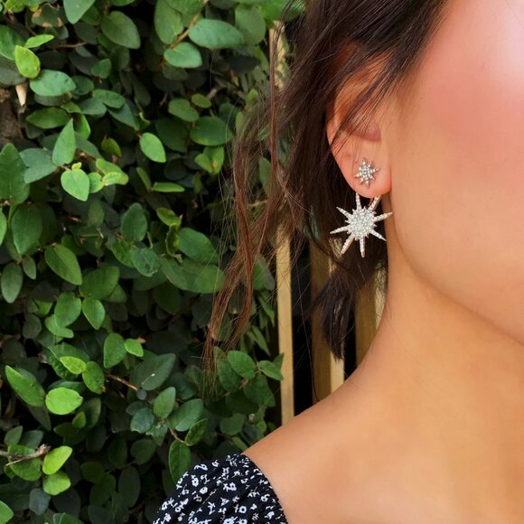 Elegant Starburst Crystal Ear Jacket Earrings Estate Piece - Picture 11 of 12